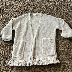 Madewell Memento Fringe Cardigan Sweater - Beige Oatmeal